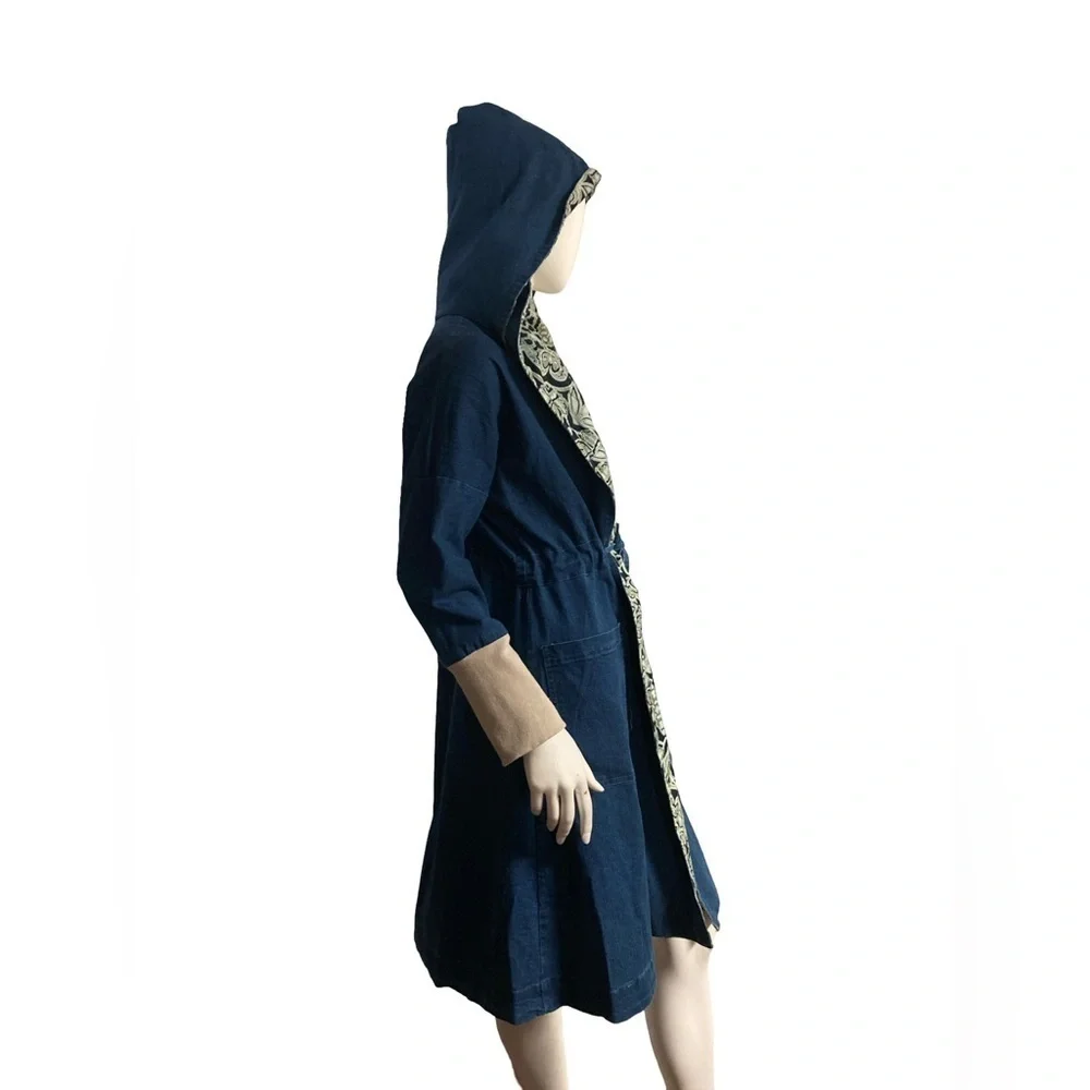 Reborn Denim Hooded Coat  with Patterned Lining